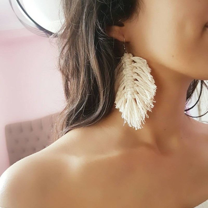 Vente Boucle d'oreille macramé goutte style bohème | boucle d oreille ...
